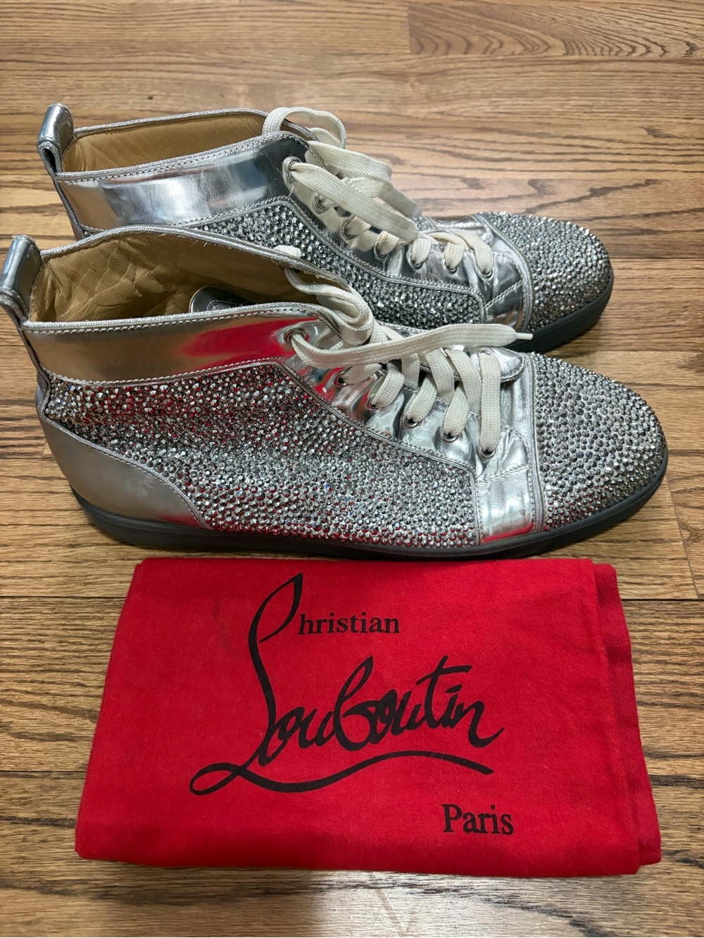 Christian Louboutin Louis Orlato Strass Crystal High Top Sneakers Silver 13 Mens